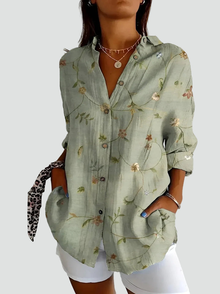 Loose boho floral shirt tunic with pockets