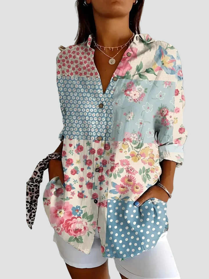 Loose boho floral shirt tunic with pockets
