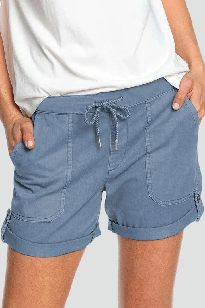 Loose cotton bermuda shorts with elastic waistband and drawstring