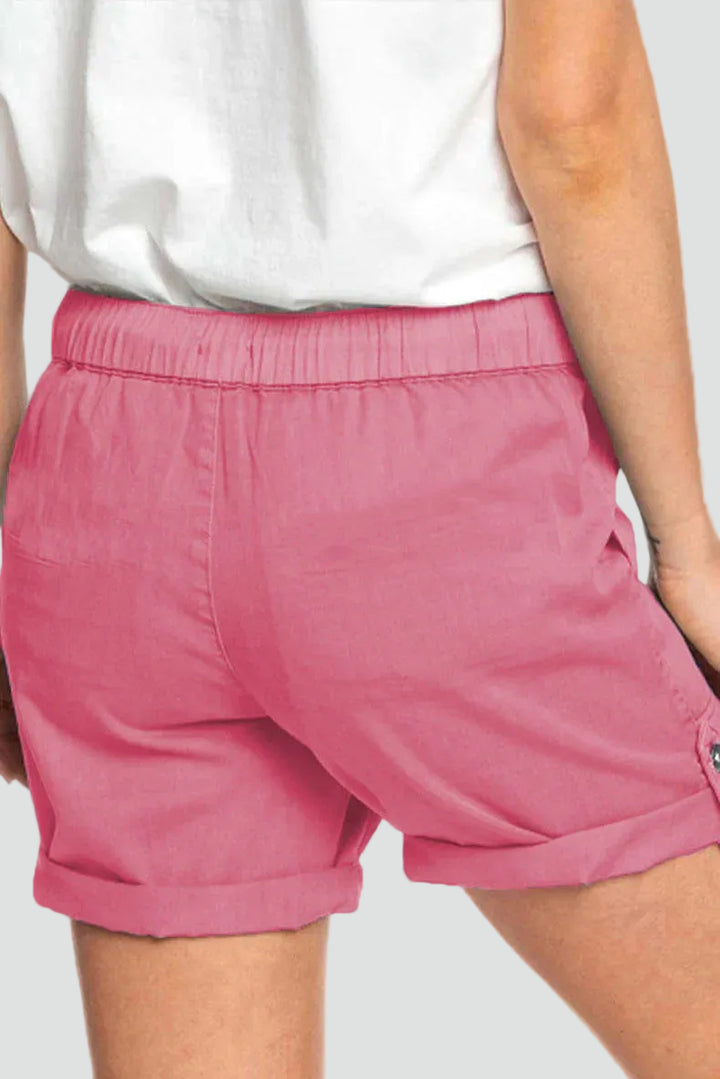Loose cotton bermuda shorts with elastic waistband and drawstring