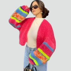 Cardigan femme rayé oversize et moelleux