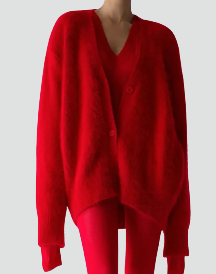 Puszysty kardigan damski oversize zapinany na guziki