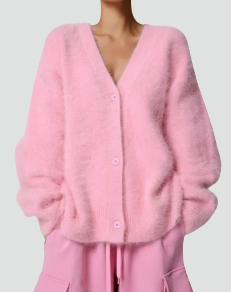 Puszysty kardigan damski oversize zapinany na guziki
