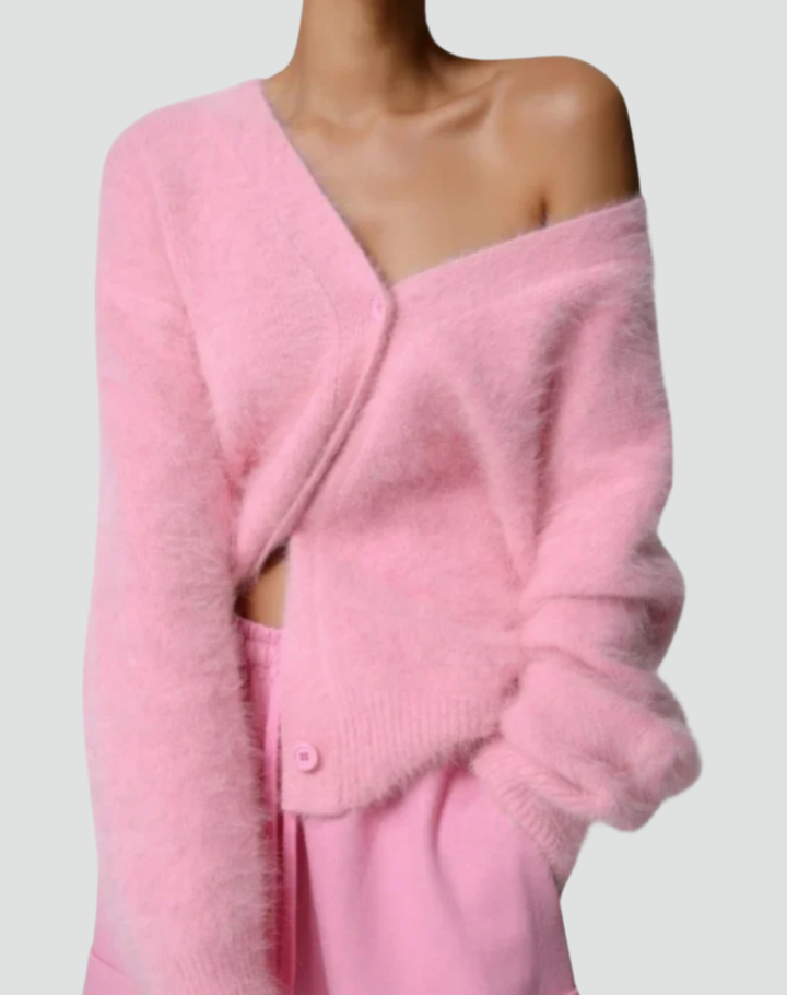 Puszysty kardigan damski oversize zapinany na guziki