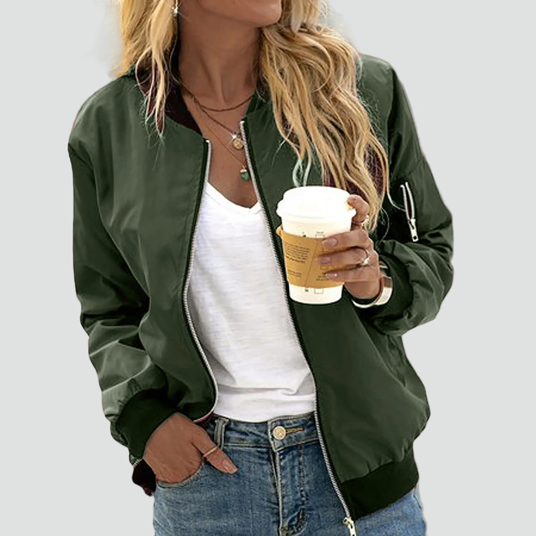 Women's lightweight bomber jacket with zipper and sleeve pocket