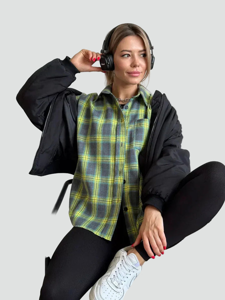 Women's oversized plaid flannel shirt for autumn