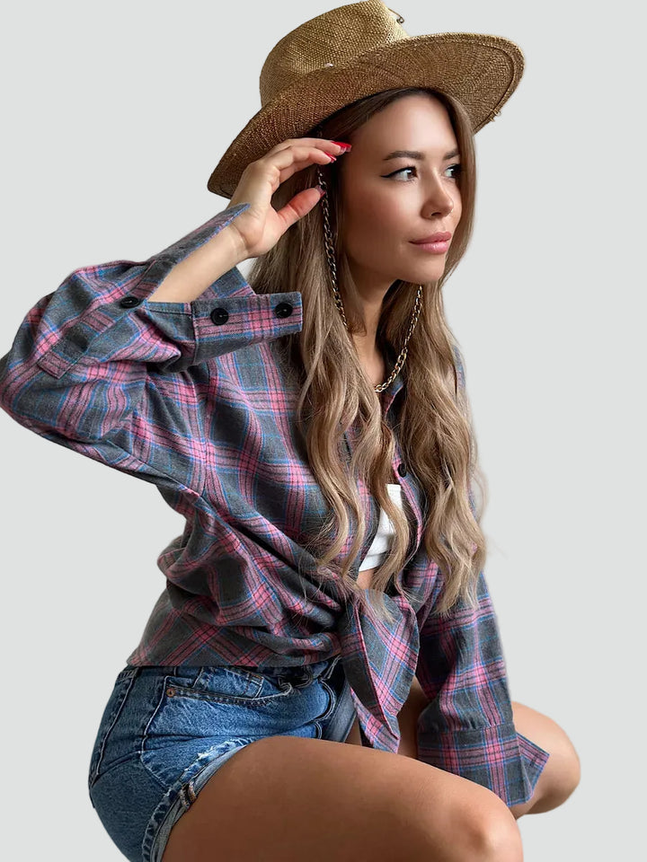 Women's oversized plaid flannel shirt for autumn
