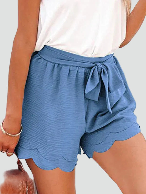 Summer elegant shorts with ruffle and waist tie