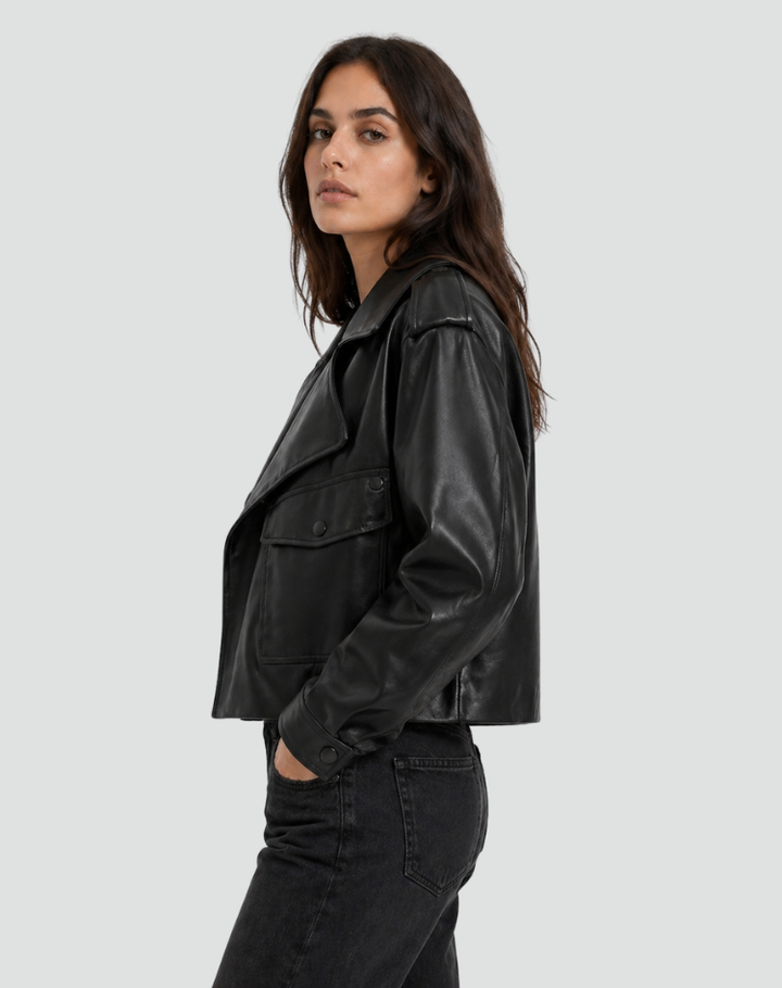 Women's oversized biker jacket with leather look and belt