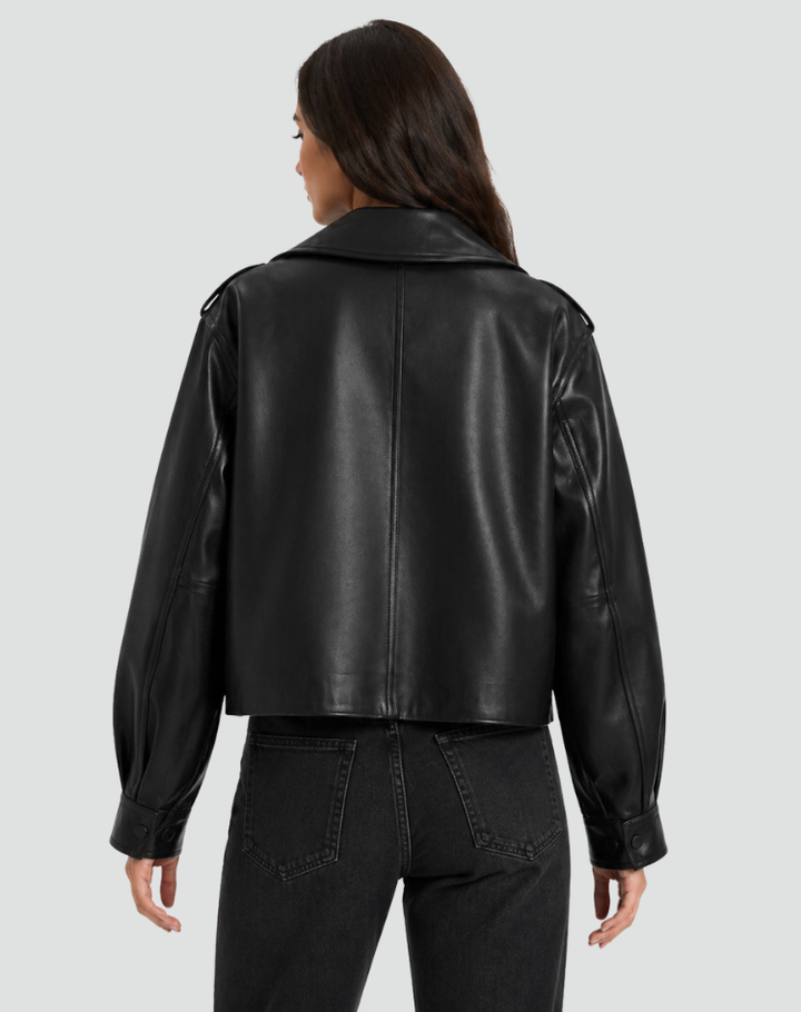 Women's oversized biker jacket with leather look and belt