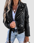 Women's biker leather-look jacket with zippers