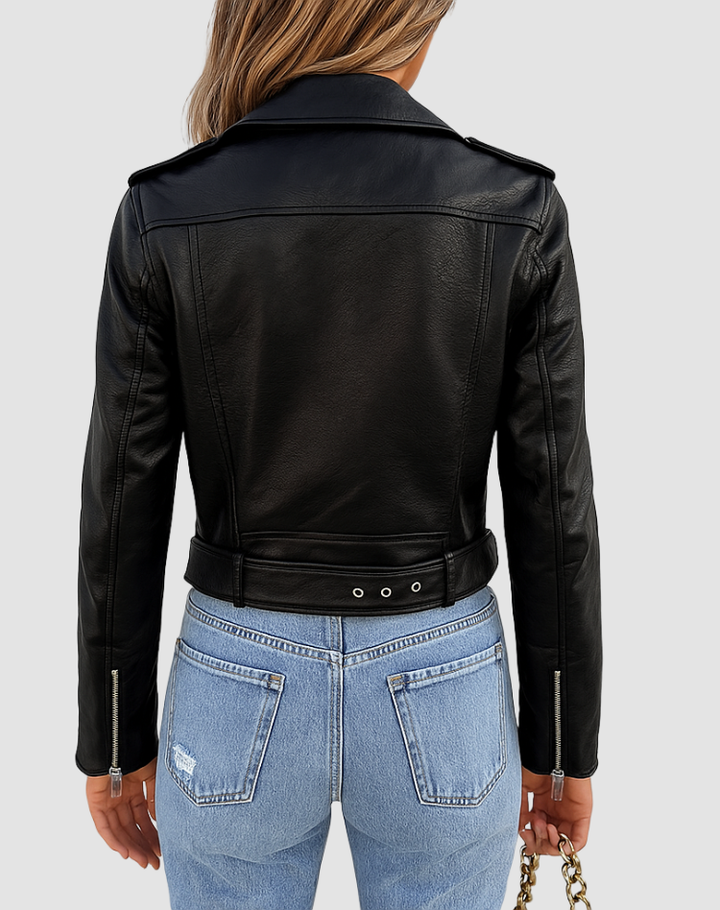 Ramoneska damska biker o skórzanym looku z zamkami