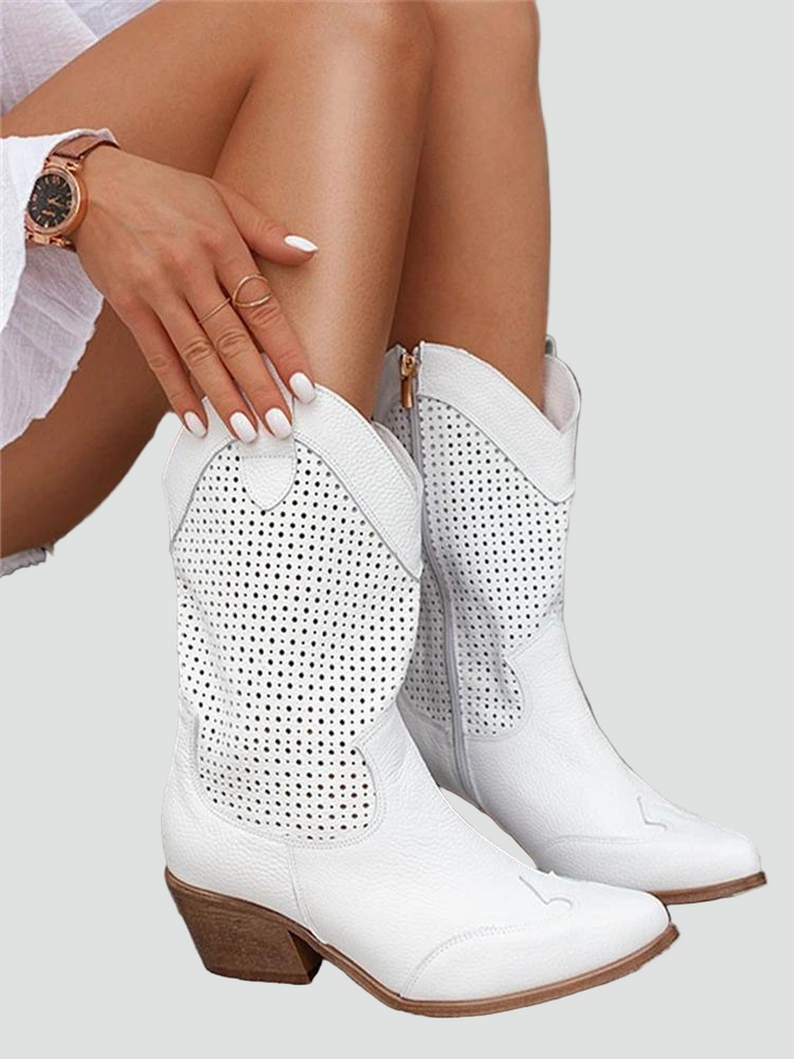 Ażurowe kowbojki damskie na obcasie wiosenne