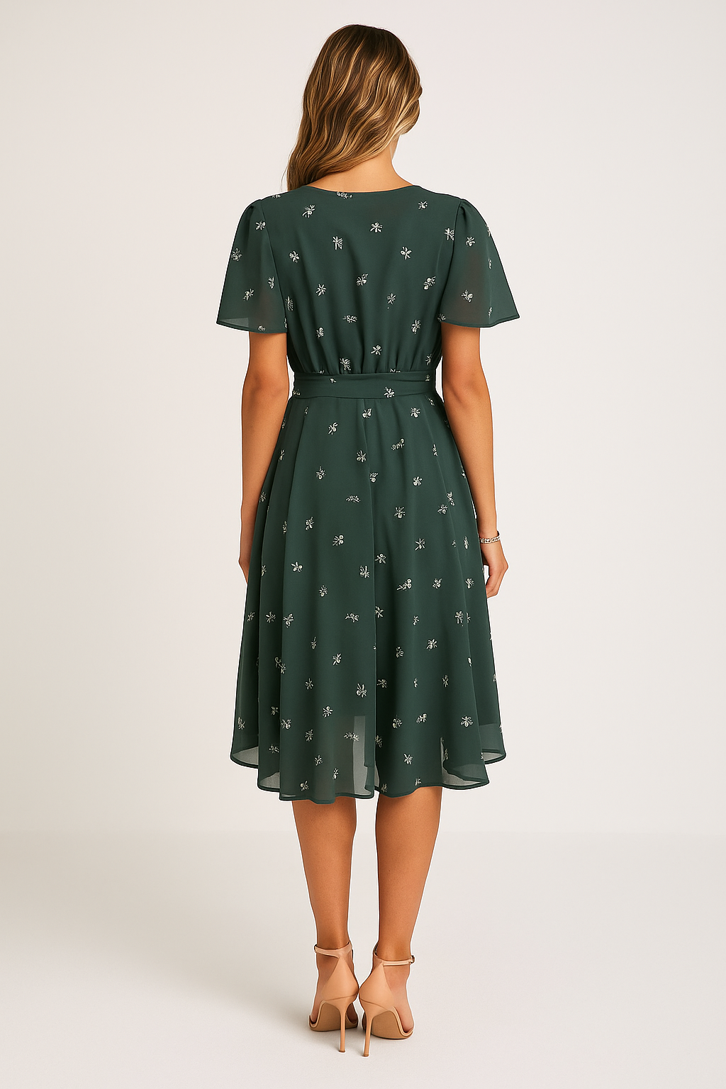 Romantyczna Zwiewna Sukienka Damska z dekoltem w serek