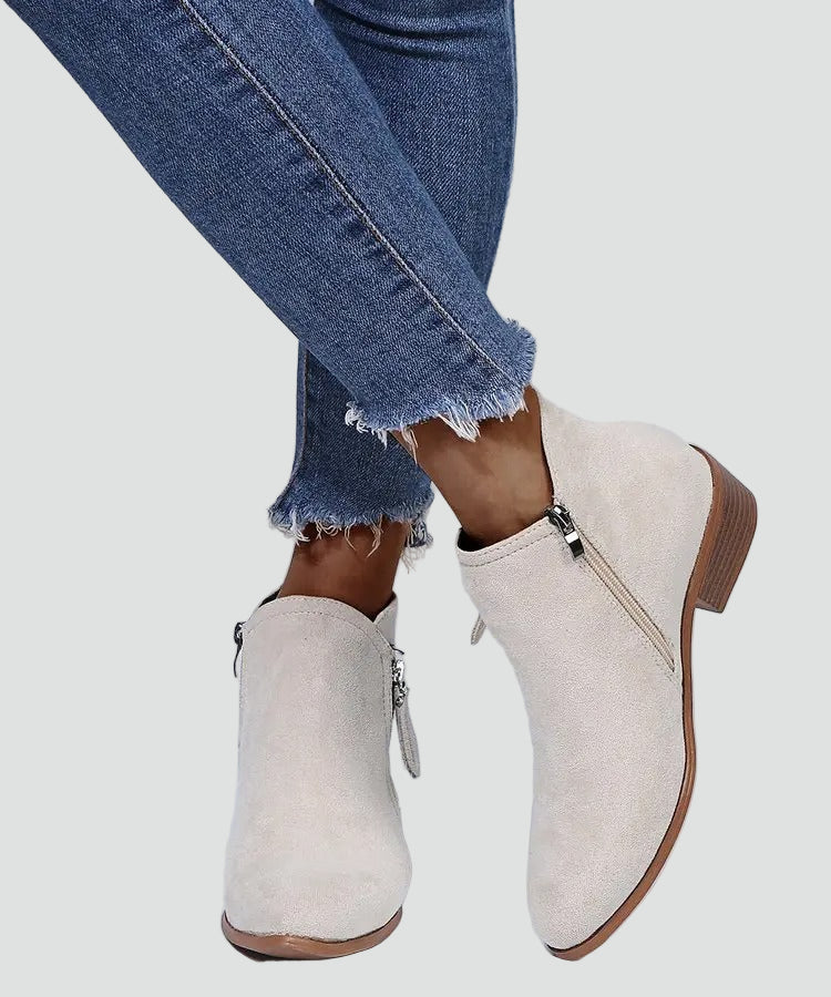 Modne damskie botki zamszowy look z bocznym suwakiem