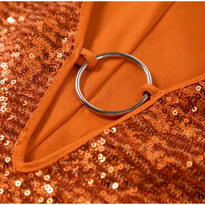 Efektowna damska sukienka mini koktajlowa z cekinami i dekoltem V