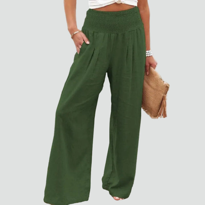 Summer palazzo pants with a gathered waist and loose fit