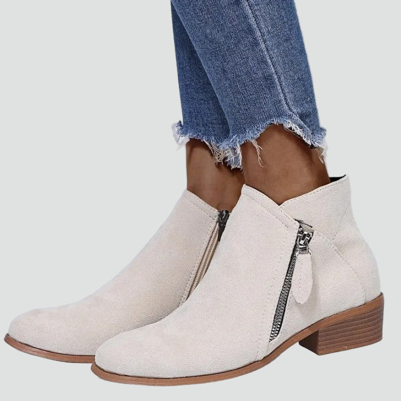 Modne damskie botki zamszowy look z bocznym suwakiem