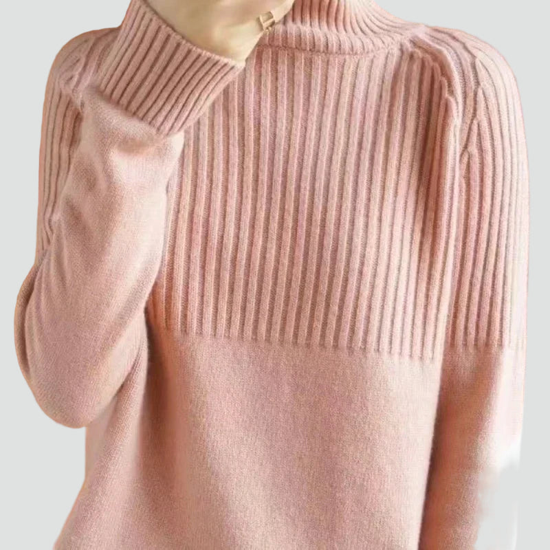 Ciepły prążkowany golf damski oversize sweter zimowy