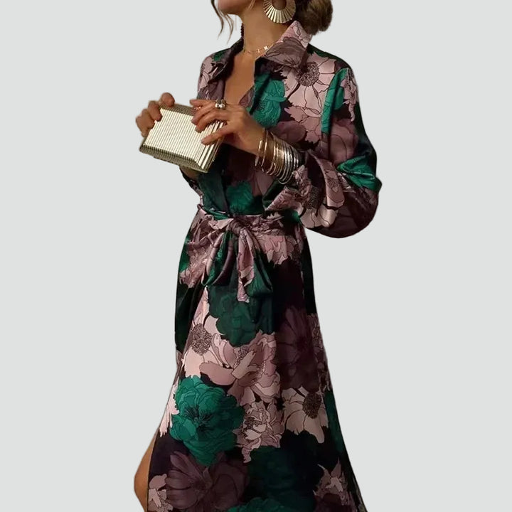 Sukienka maxi damska w kwiaty z paskiem elegancka