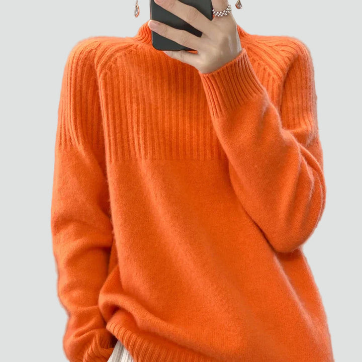 Ciepły prążkowany golf damski oversize sweter zimowy