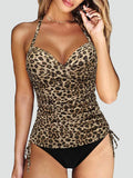 Women's halter tankini set with ruching and side ties