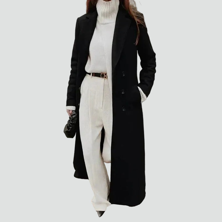 Klasyczny długi płaszcz wełniany damski dwurzędowy
