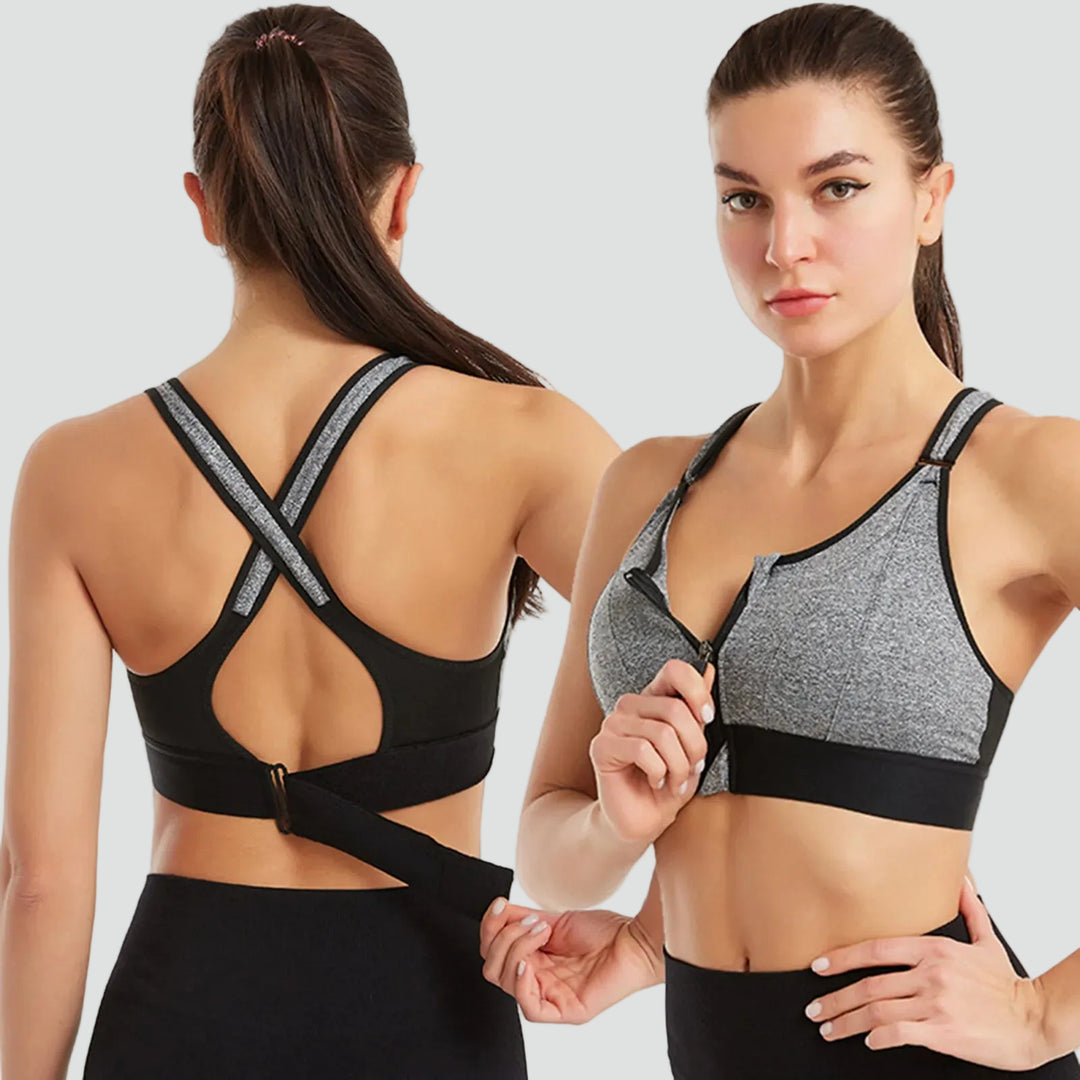 Women's Sports Bra with Front Zipper and Adjustable Back