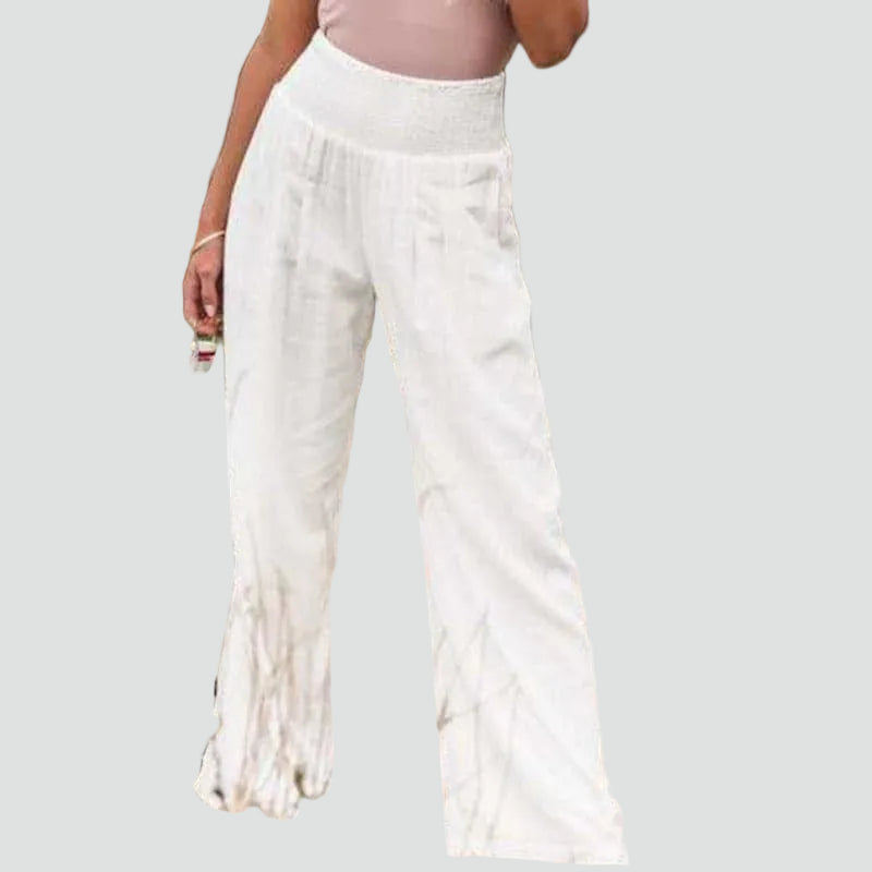 Summer palazzo pants with a gathered waist and loose fit