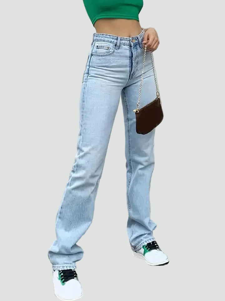 Klasyczne proste jeansy damskie z wysokim stanem