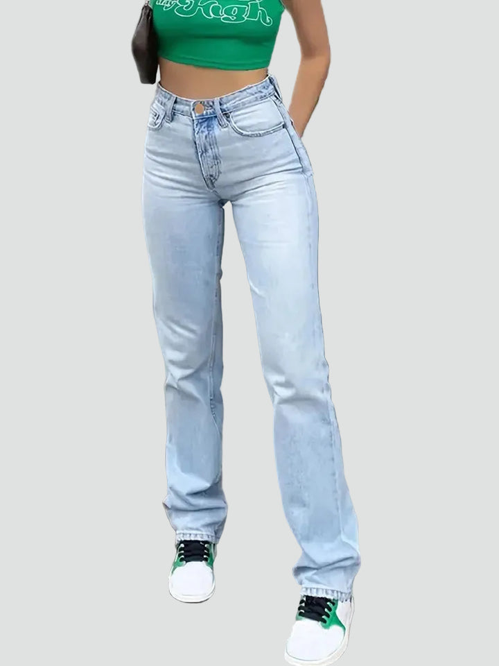 Klasyczne proste jeansy damskie z wysokim stanem