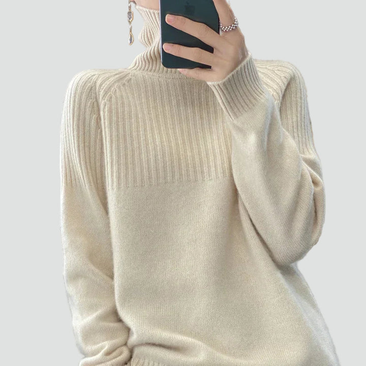 Ciepły prążkowany golf damski oversize sweter zimowy