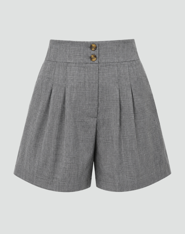 Elegant high-waisted linen shorts with pleats