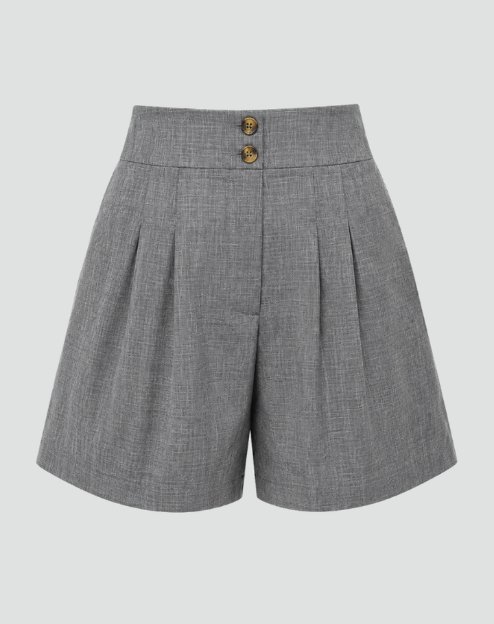 Elegant high-waisted linen shorts with pleats