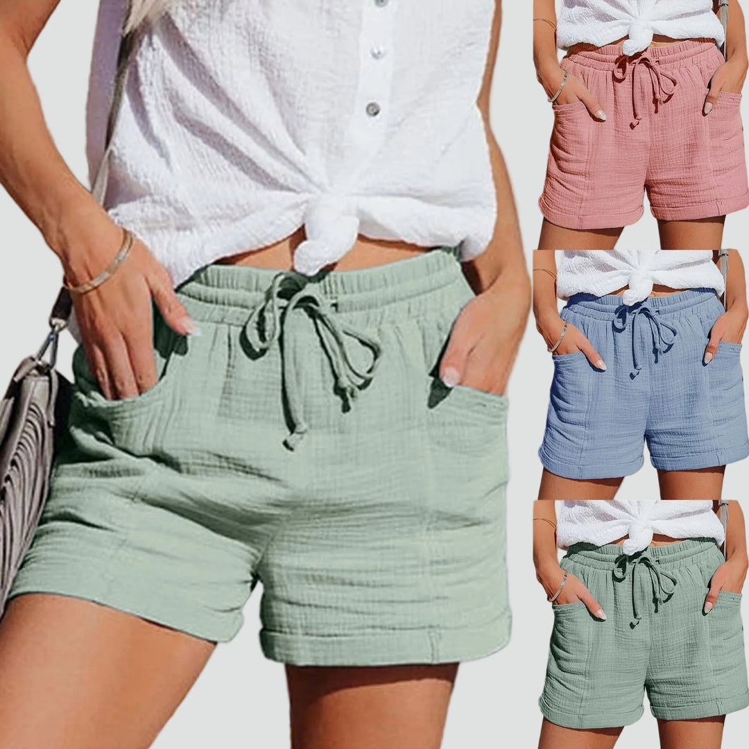 Summer shorts with tie and pockets for women