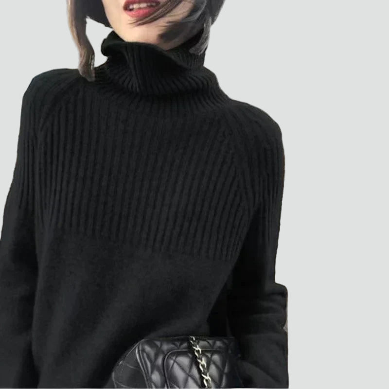 Ciepły prążkowany golf damski oversize sweter zimowy