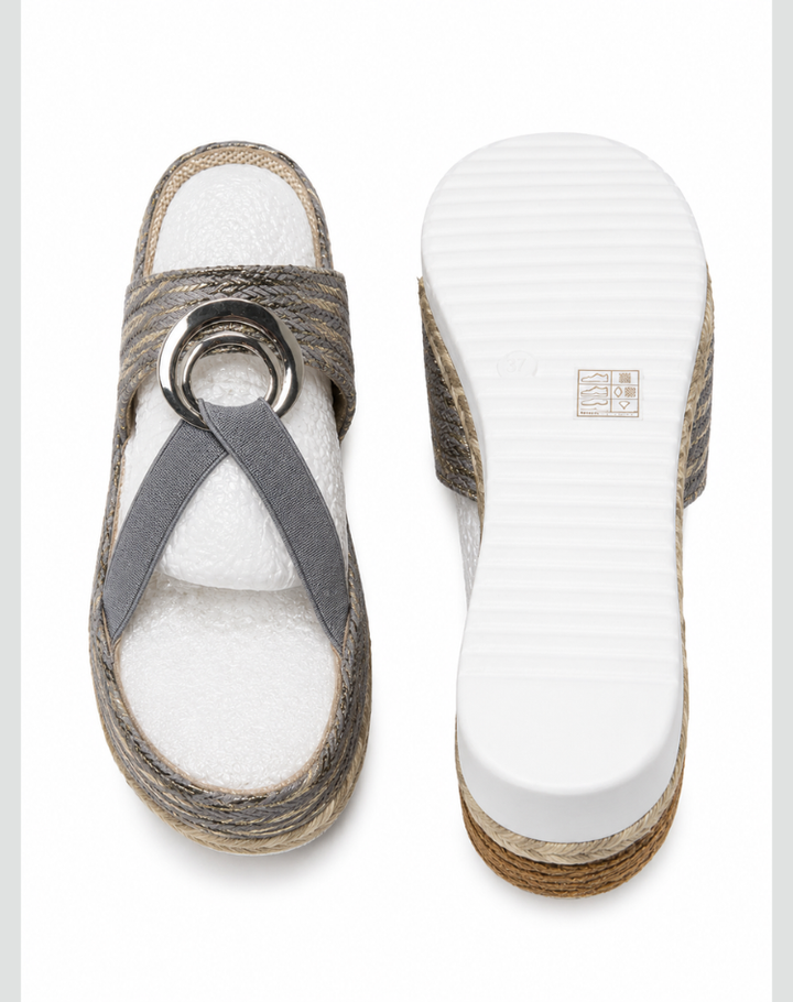 Comfortable platform espadrille sandals with decoration for summer