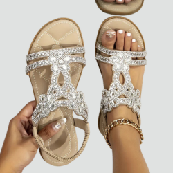 Boho sandals with crystals and elastic strap
