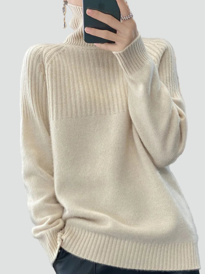 Ciepły prążkowany golf damski oversize sweter zimowy