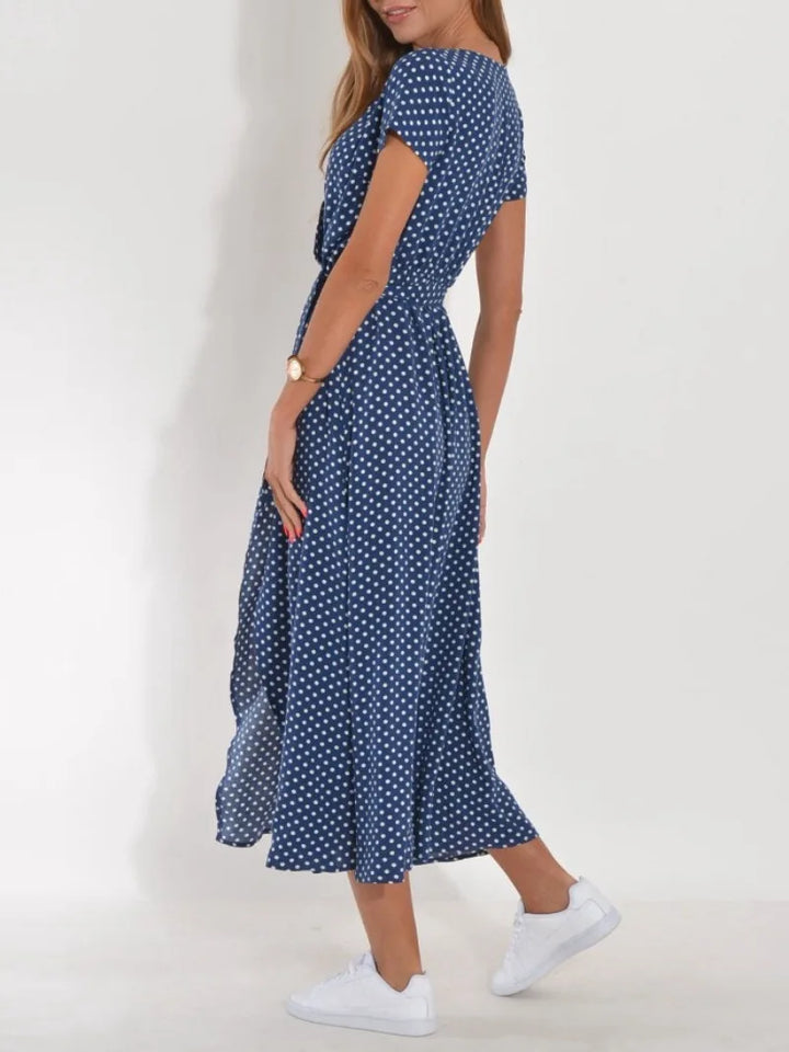 Kopertowa sukienka midi z dekoltem V i wiązaniem w talii