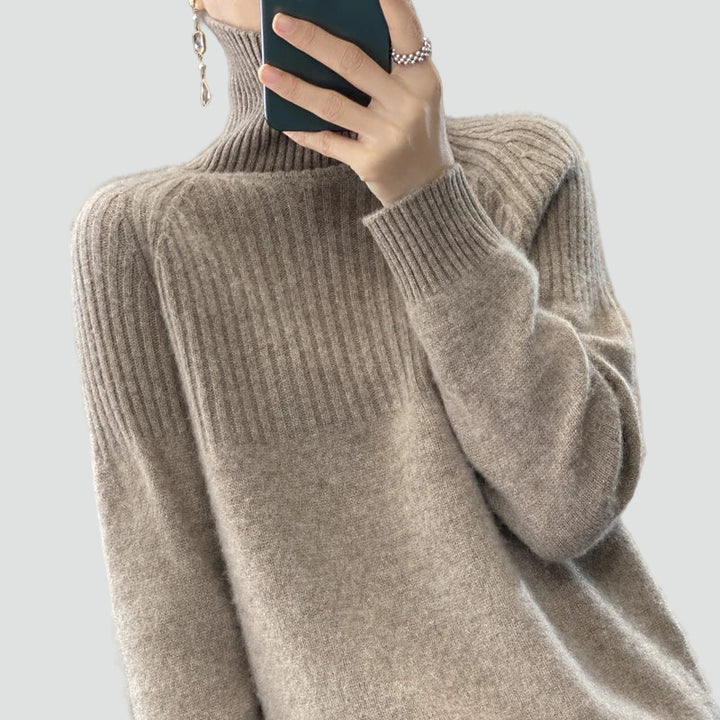 Ciepły prążkowany golf damski oversize sweter zimowy