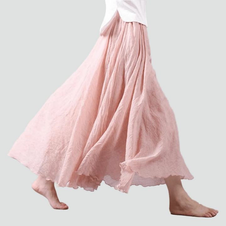 Lightweight linen maxi skirt in boho style for women