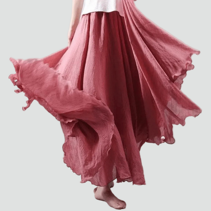 Lightweight linen maxi skirt in boho style for women