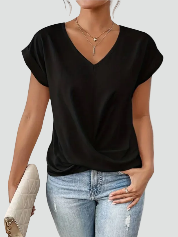 Loose women's V-neck top with front ruching