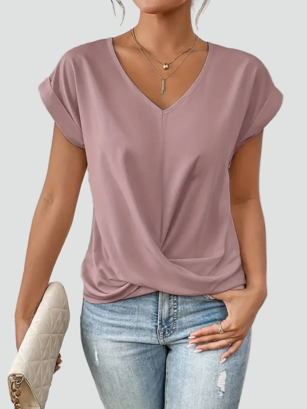 Loose women's V-neck top with front ruching