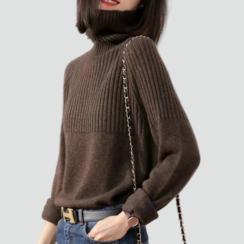 Ciepły prążkowany golf damski oversize sweter zimowy