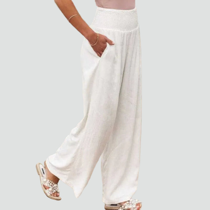 Summer palazzo pants with a gathered waist and loose fit