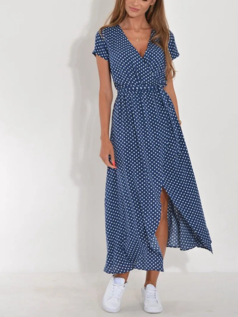 Kopertowa sukienka midi z dekoltem V i wiązaniem w talii