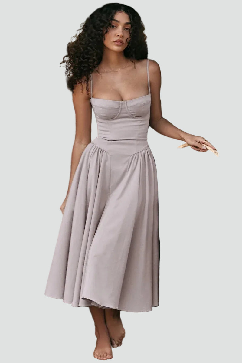 Elegancka damska sukienka midi koktajlowa z gorsetem