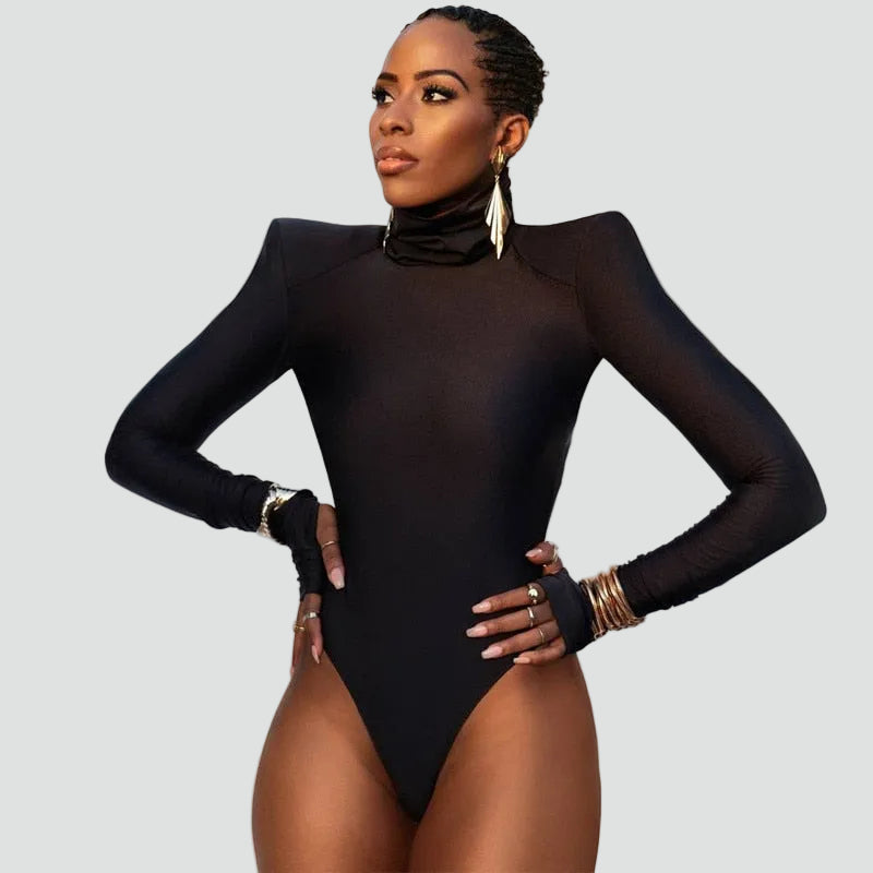 Stylish turtleneck bodysuit with shoulder pads for women